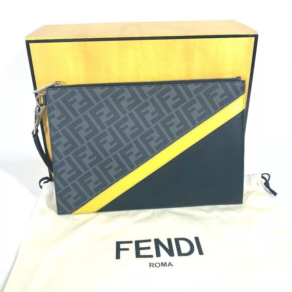 FENDI 7N0110 Flat slim Diagonal Zucca Pouch Clutch bag - Picture 1 of 16